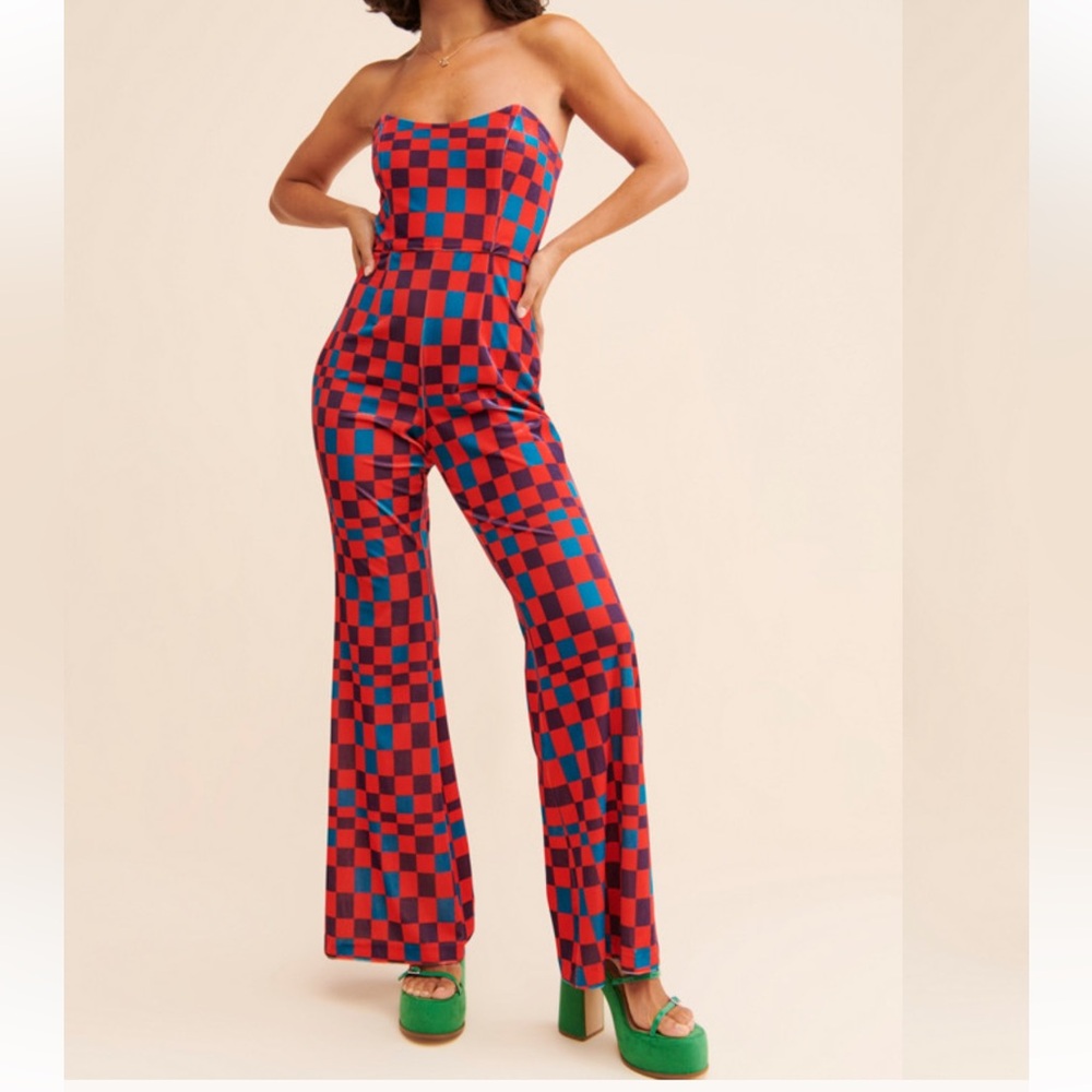 Anthropologie Hutch Velvet check Jumpsuit women size 4